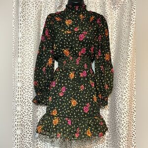 Angie Women's Smocked Shoulders and Waist Long Sleeve Dress.  Sz S